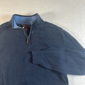 Vintage Brooks Brothers Sweater Boys Medium Blue Pima Cotton Quarter Zip 90s